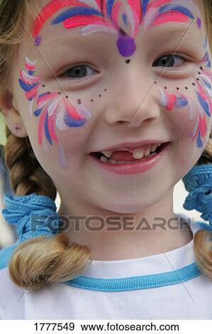 Little girl with painted face View Large Photo Image Stock Photo - Little girl with painted face. Fotosearch