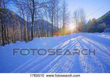 Stock Image - A beautiful winter road. Fotosearch