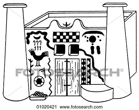 Signs & Symbols / Illustrations - line art Africa Diagram of a Dogon temple with symbolic bird and snake signs. View Large Illustration Clip Art - Signs & Symbols / Illustrations - line art Africa Diagram of a Dogon temple with symbolic bird and snake signs.. Fotosearch