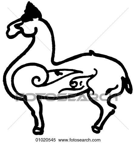Stock Illustration - Signs & Symbols - line art A horse from the Chou period in China. The feudal age of China. In this period the nobility recognized the king as the "Son of Heaven". Fotosearch