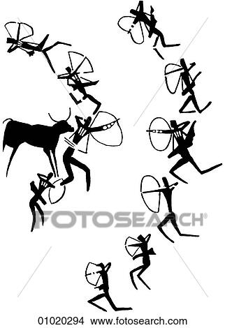 Stock Illustration - Signs & Symbols - line art Africa A Pre-historic battle scene from a rock painting in Libya.. Fotosearch