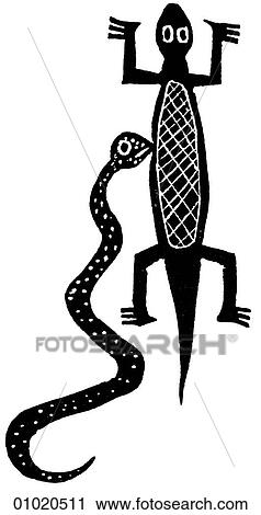 Clip Art - Signs & Symbols - line art Africa Sraped calabash snake and lizard design, Ghana. Ghana was the center of a powerful medieval trading empire in the 7th - 13th centuries situated between the Sahara Desert and the Niger and Senegal rivers. The modern Repu. Fotosearch