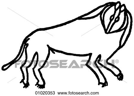 Drawing - Signs & Symbols - line art Africa Pre-historic rock painting from northern Africa. Early hunters in this area had a mystical reverence for the lion.. Fotosearch