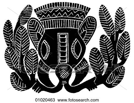 Drawing - Signs & Symbols - line art Africa Carved ivory design of feeding elephant, Nigeria. The present-day Republic of Nigeria is located on the southwestern coast of Africa and has the largest population in Africa. The country is adjacent to Benin, Cameroon. Fotosearch