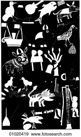 Stock Illustration - Signs & Symbols - line art Africa AppliquZ cloth from Dahomey illustrating the history of the country from its beginnings in the 17th Century. Dahomey - now the Republic of Benin - is situated on the coast of West Africa between Togo and Nigeria in an. Fotosearch
