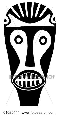 Stock Illustration - Signs & Symbols - line art Africa Painted wooden mask, Cameroon.. Fotosearch
