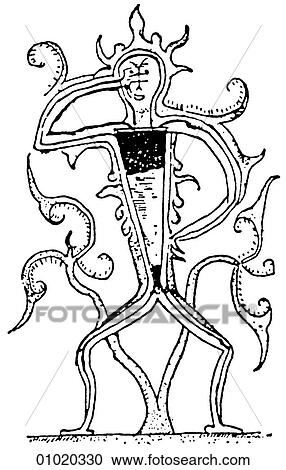 Clipart - Signs & Symbols - line art Asia Carved image on a Borneo shield.. Fotosearch