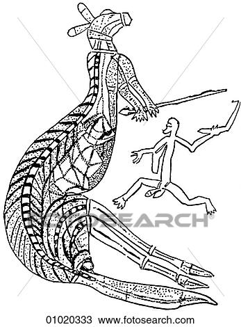 Signs & Symbols - line art Australia Kangaroo hunt. View Large Illustration Drawing - Signs & Symbols - line art Australia Kangaroo hunt.. Fotosearch