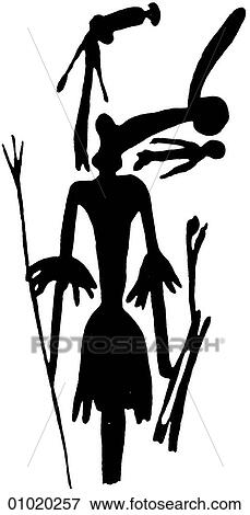Stock Illustration - Signs & Symbols - line art Australia Man with forked spear.. Fotosearch