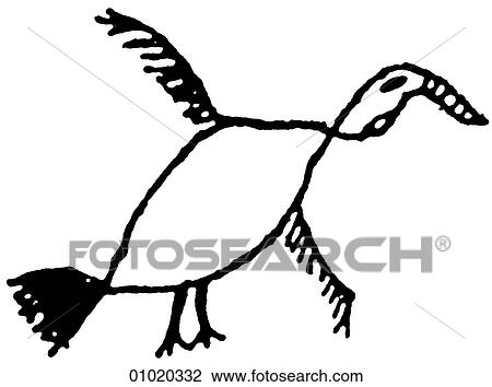 Drawing - Signs & Symbols - line art Bird drawn by a Brazilian Indian.. Fotosearch
