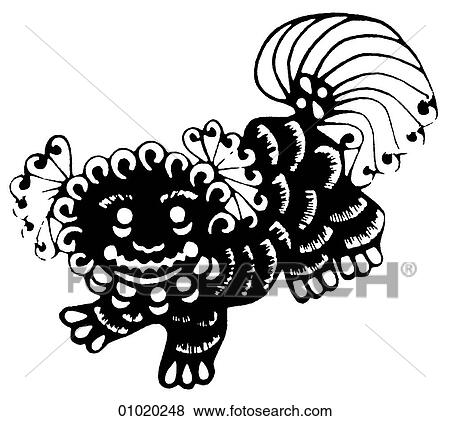 Stock Illustration - Signs & Symbols - line art China A lion as a Bhuddist Guardian. Fotosearch