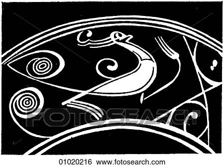 Stock Illustration - Signs & Symbols - line art China A Phoenix on a lacquer bowl. The phoenix is the legendary bird that rises from the ashes and symbolizes rebirth.. Fotosearch