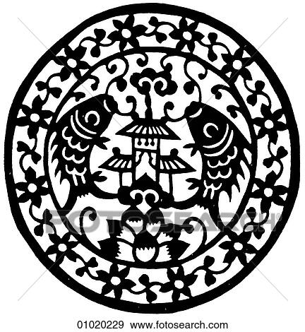 Stock Illustration - Signs & Symbols - line art China Carp. fish. Fotosearch