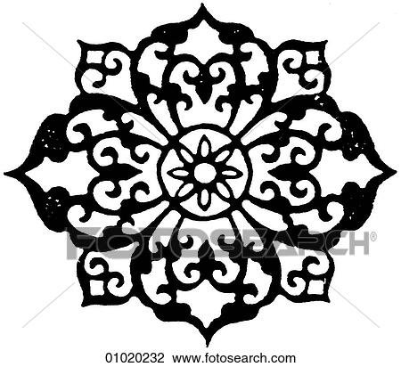 Drawing - Signs & Symbols - line art China Flowers of happiness. Fotosearch