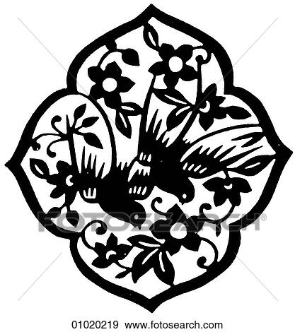 Stock Illustration - Signs & Symbols - line art China Papercut utilizing swallows.. Fotosearch
