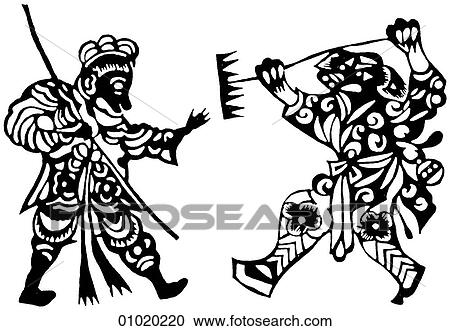Clipart - Signs & Symbols - line art China The monkey King and the pig God.. Fotosearch