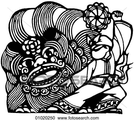 Signs & Symbols - line art China The lion dance View Large Illustration Clipart - Signs & Symbols - line art China The lion dance. Fotosearch