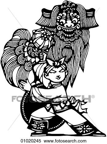Stock Illustration - Signs & Symbols - line art China The lion not only represents strength and courage but it is also imbued with a playful and mischievous nature.. Fotosearch