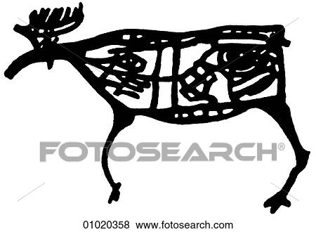 Signs & Symbols - line art Deer drawn in X-ray style. Norway. View Large Illustration Stock Illustration - Signs & Symbols - line art Deer drawn in X-ray style. Norway.. Fotosearch