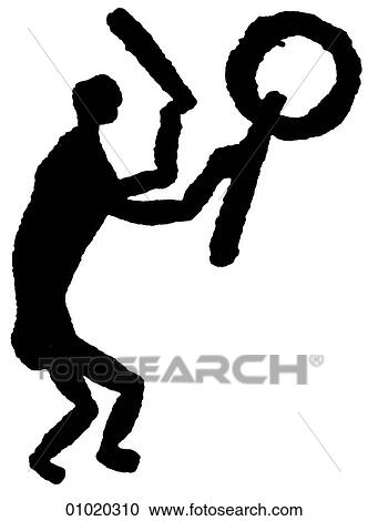 Clipart - Signs & Symbols - line art Drawing of a shaman playing a drum. Shaman comes from the Tunguso-Manchurian "saman" - "he who knows". In most cultures the shaman`s principle function was healing as sickness was seen as a loss of the soul. Often the sha. Fotosearch