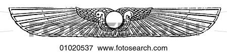Signs & Symbols - line art Egyptian Art. Winged disk of the Sun. View Large Illustration Stock Illustration - Signs & Symbols - line art Egyptian Art. Winged disk of the Sun.. Fotosearch