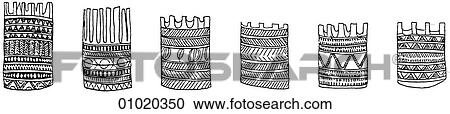 Clipart - Signs & Symbols - line art Patterned combs from Malaysia. [Artifact]. Fotosearch