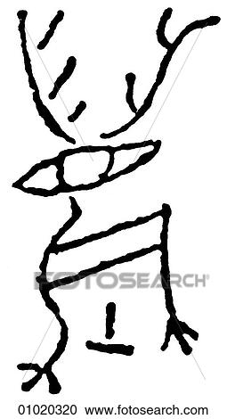 Clipart - Signs & Symbols - line art Pictographs of the Shang Dynasty, China. stag The earliest recorded Chinese dynasty (1760-1520 BC). Fotosearch