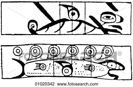 Drawing - Signs & Symbols - line art Pieces used in a gambling game. British Columbia. [Artifact]. Fotosearch