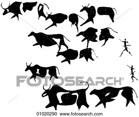Clipart - Signs & Symbols - line art Pre-historic rock paintings from Spain. Fotosearch