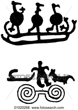 Stock Illustration - Signs & Symbols - line art Scandinavia Sweden Pre-historic rock engravings from a cave on the island of Gstland. This island in the Baltic sea, has been a province of Sweden since 900 AD.. Fotosearch