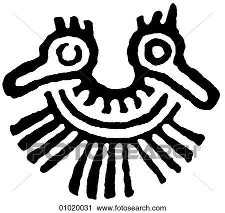 Clip Art - Signs & Symbols - line art The Americas bird motif, eagle, from Colima, Guerrero, and Zempoala, Mexico. Fotosearch