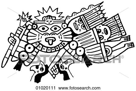 Signs & Symbols - line art The Americas God flying with captured human heads. View Large Illustration Clip Art - Signs & Symbols - line art The Americas God flying with captured human heads.. Fotosearch