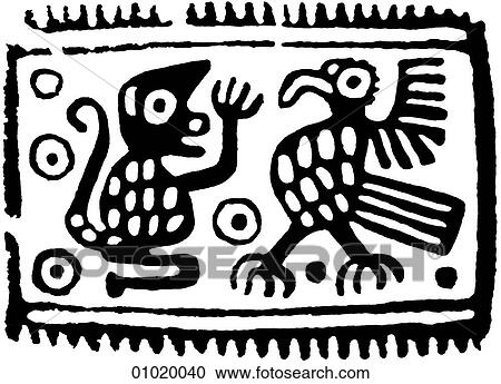 Clipart - Signs & Symbols - line art The Americas Monkey in the act of mocking a bird.. Fotosearch