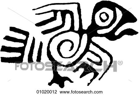 Drawing - Signs & Symbols - line art The Americas Bird motif from Veracruz, Guerrero, Cuautitlan and western Mexico.. Fotosearch