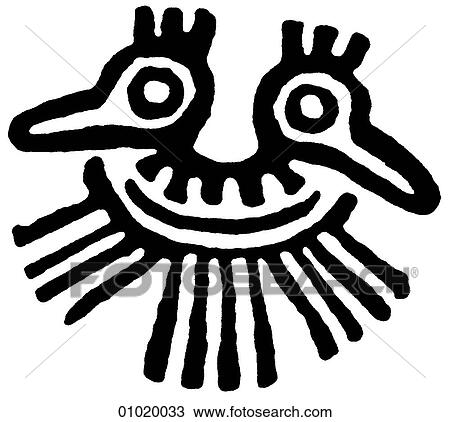 Drawing - Signs & Symbols - line art The Americas bird motif, eagle, from Colima, Guerrero, and Zempoala, Mexico. Fotosearch