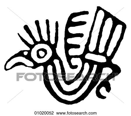 Drawing - Signs & Symbols - line art The Americas Bird motif from Huastec. Mexico.. Fotosearch