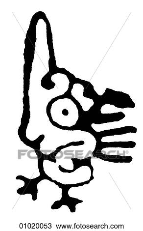 Drawing - Signs & Symbols - line art The Americas Bird motif from Huastec. Mexico.. Fotosearch