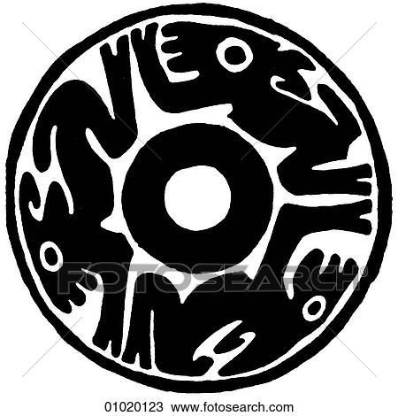 Drawing - Signs & Symbols - line art The Americas A decorative, dog motif. Mexico.. Fotosearch