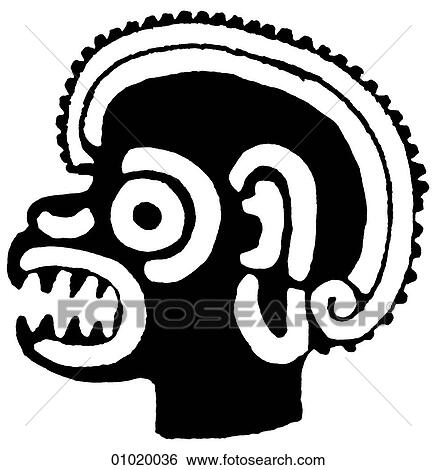 Signs & Symbols - line art The Americas Monkey's head from Veracruz. View Large Illustration Stock Illustration - Signs & Symbols - line art The Americas Monkey's head from Veracruz.. Fotosearch