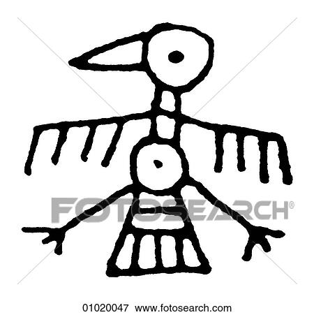 Stock Illustration - Signs & Symbols - line art The Americas Bird motif from Huastec. Mexico.. Fotosearch