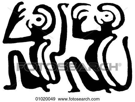 Stock Illustration - Signs & Symbols - line art The Americas Monkeys. Mexico.. Fotosearch