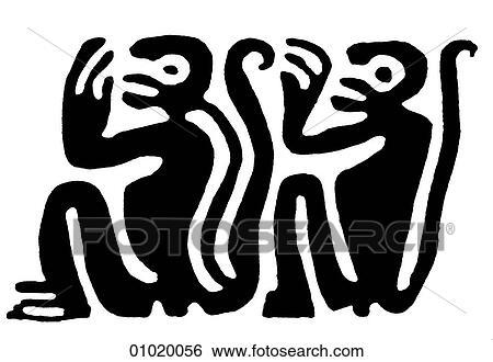 Stock Illustration - Signs & Symbols - line art The Americas Monkeys. Mexico.. Fotosearch