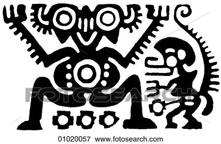 Stock Illustration - Signs & Symbols - line art The Americas Monkey and Man. Mexico.. Fotosearch
