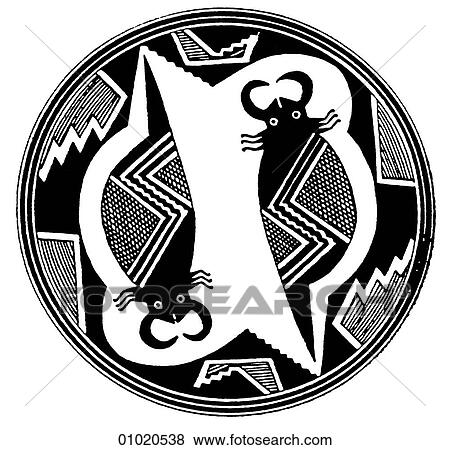 Stock Illustration - Signs & Symbols - line art The Americas Decoration on Pueblo pottery from Mimbres, New Mexico. This pottery is a very highly developed American Indian art. The method of manufacture has remained unchanged since the 14th century. Santa Fe, southwest, p. Fotosearch