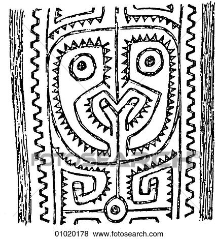Stock Illustration - Signs & Symbols - line art The Pacific Decoration from a mask made of bark worn by Papuan men.. Fotosearch