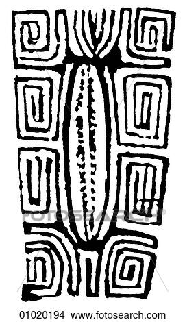 Stock Illustration - Signs & Symbols - line art The Pacific - Marquesas Islands Engraved marking on a Marquesas bowl. These islands lie 740 miles northeast of Tahiti. The French artist Paul Gaugin (whose most celebrated works depicted the inhabitants of these islands), is b. Fotosearch