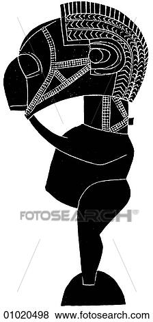 Stock Illustration - Signs & Symbols - line art Wooden guardian figure, Guinea. [Artifact]. Fotosearch