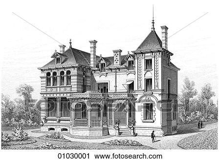 建築 フランス 線画 見通し イラスト 大邸宅 において Croissy Seine Et Oise クリップアート Fotosearch