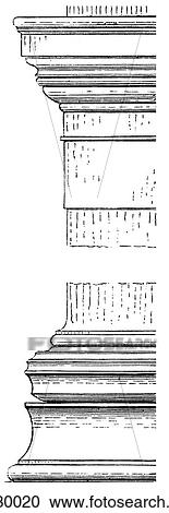 Clipart - Architecture -Ancient Greece - line art Detail Classical Base and capital (The head of a pillar or column) of antae. Temple on the IIissus.. Fotosearch