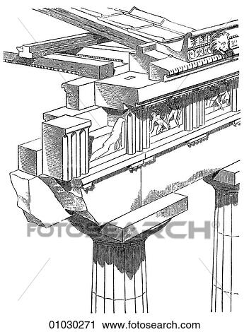 Architecture - Ancient Greece - line art Detail Classical Doric entablature and construction of roof. An entablature is the upper part of a classical building supported by columns or a colonnade. View Large Illustration Clip Art - Architecture - Ancient Greece - line art Detail Classical Doric entablature and construction of roof. An entablature is the upper part of a classical building supported by columns or a colonnade.. Fotosearch